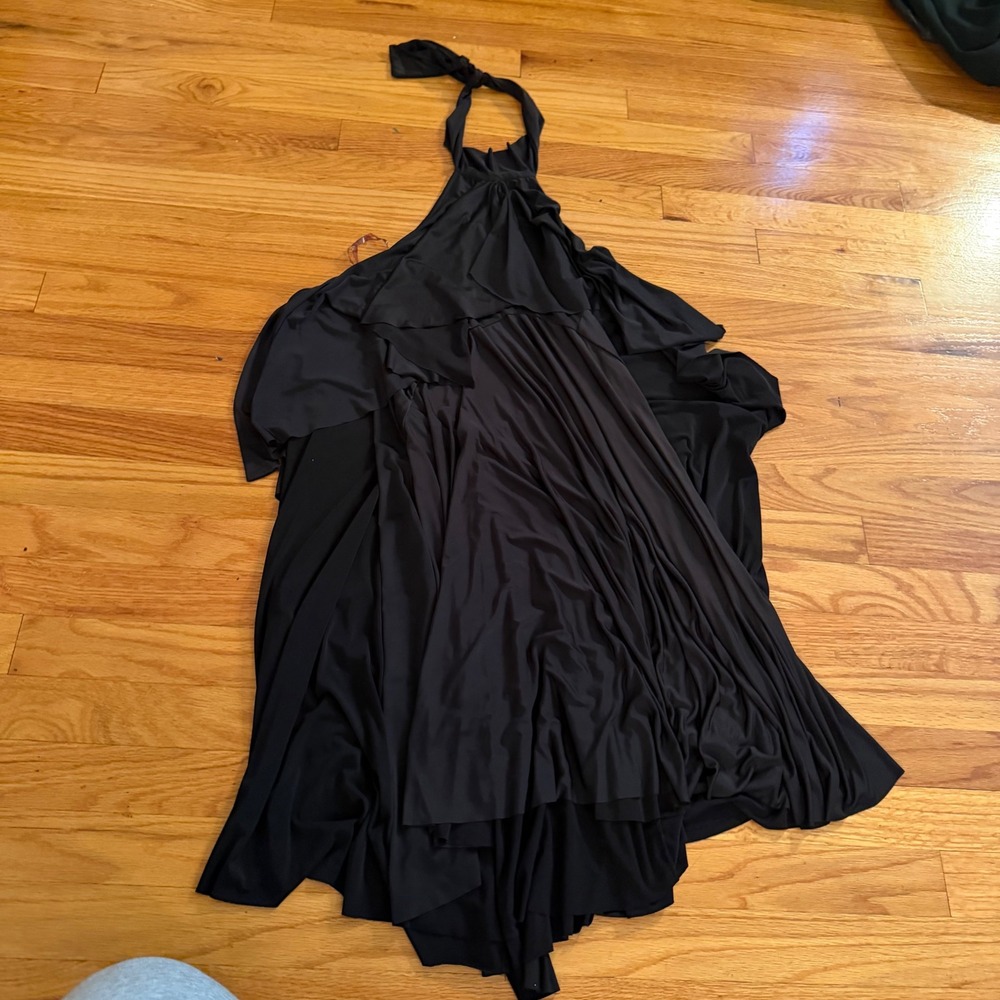 Elan Black Halter Neck Tiered Maxi Dress One Size Open Back Boho Flowy Summer
